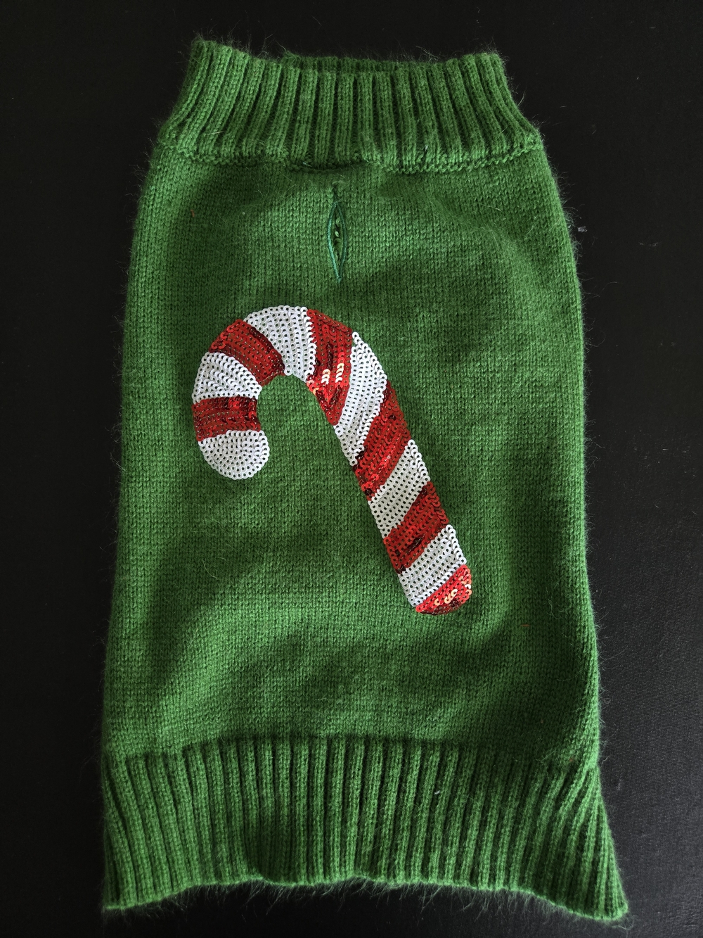 Green Sequin Candy Cane Dog Sweater Holiday Christmas Knit Medium